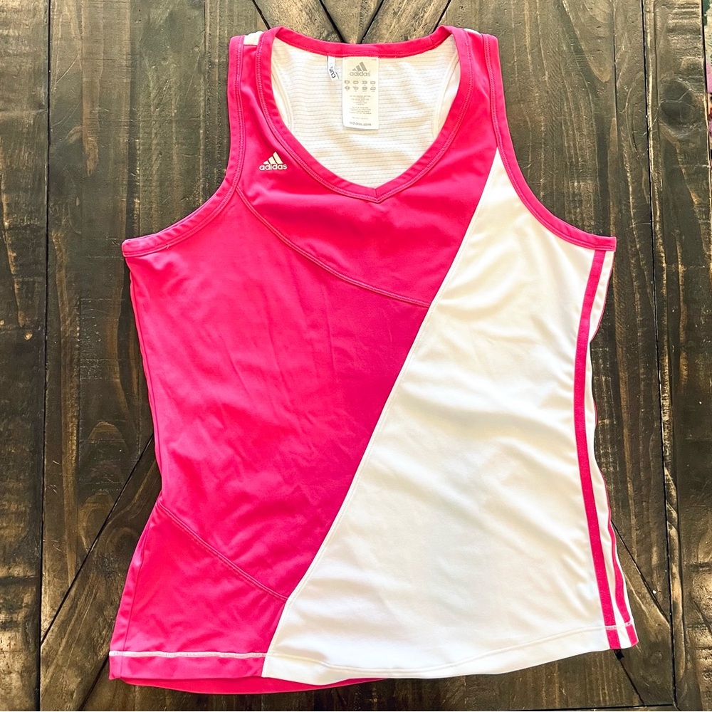 Adidas Women's Vibrant Pink and White Tank Top